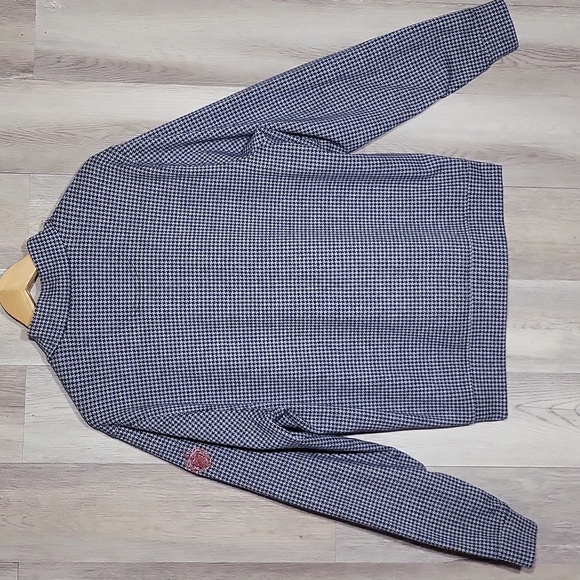🛍Donald Ross‎ Mens Medium Quarter Zip Pullover Navy White Houndstooth Casual - Picture 2 of 7